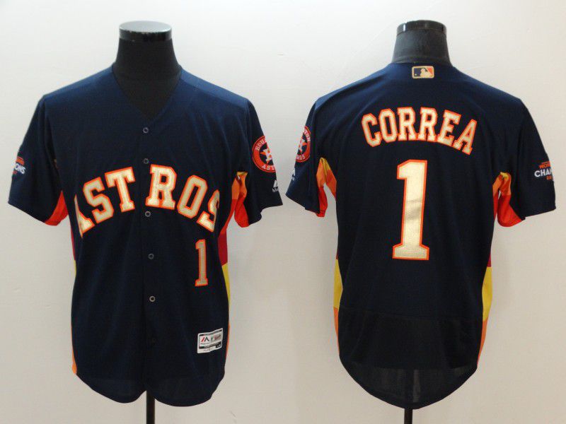 Men Houston Astros 1 Correa Blue Elite Champion Edition MLB Jerseys1